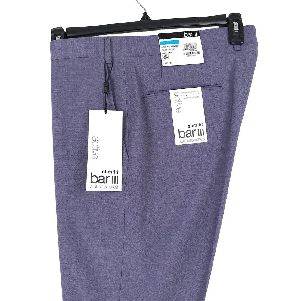 Bar III Mens Slim Fit 2 Piece Suit 36R 32x30 Lavender Purple Solid Stretch Wool